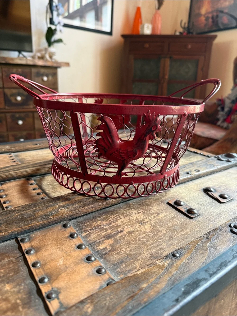 Red Rooster Decorative Wire Egg Basket - Home Accents